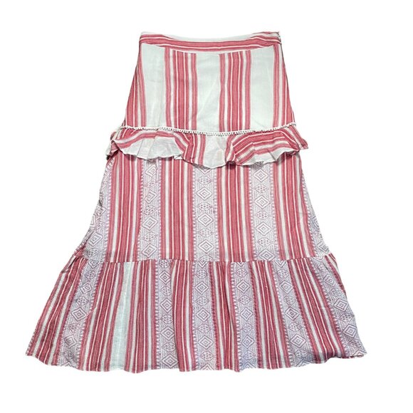 Anthropologie Pixie Tiered Maxi Skirt by De Novo size 12 L red white stripe midi - Picture 4 of 9